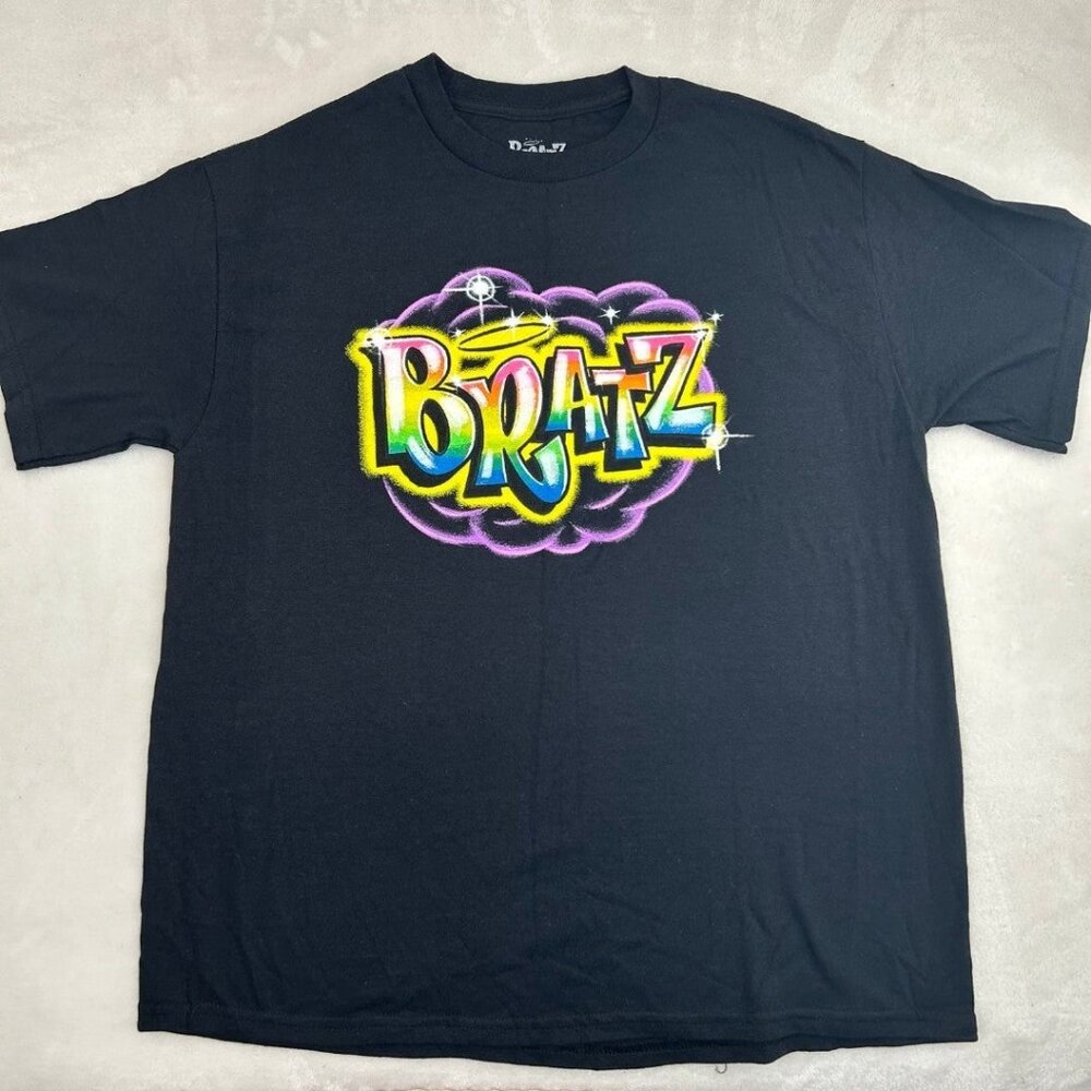 bratz black graphic tee with rainbow print design y2k size M • good preowned con